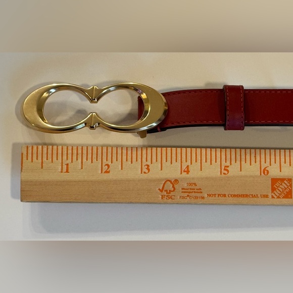 Coach Elegant Red Leather Belt with Gold Buckle - Picture 2 of 5